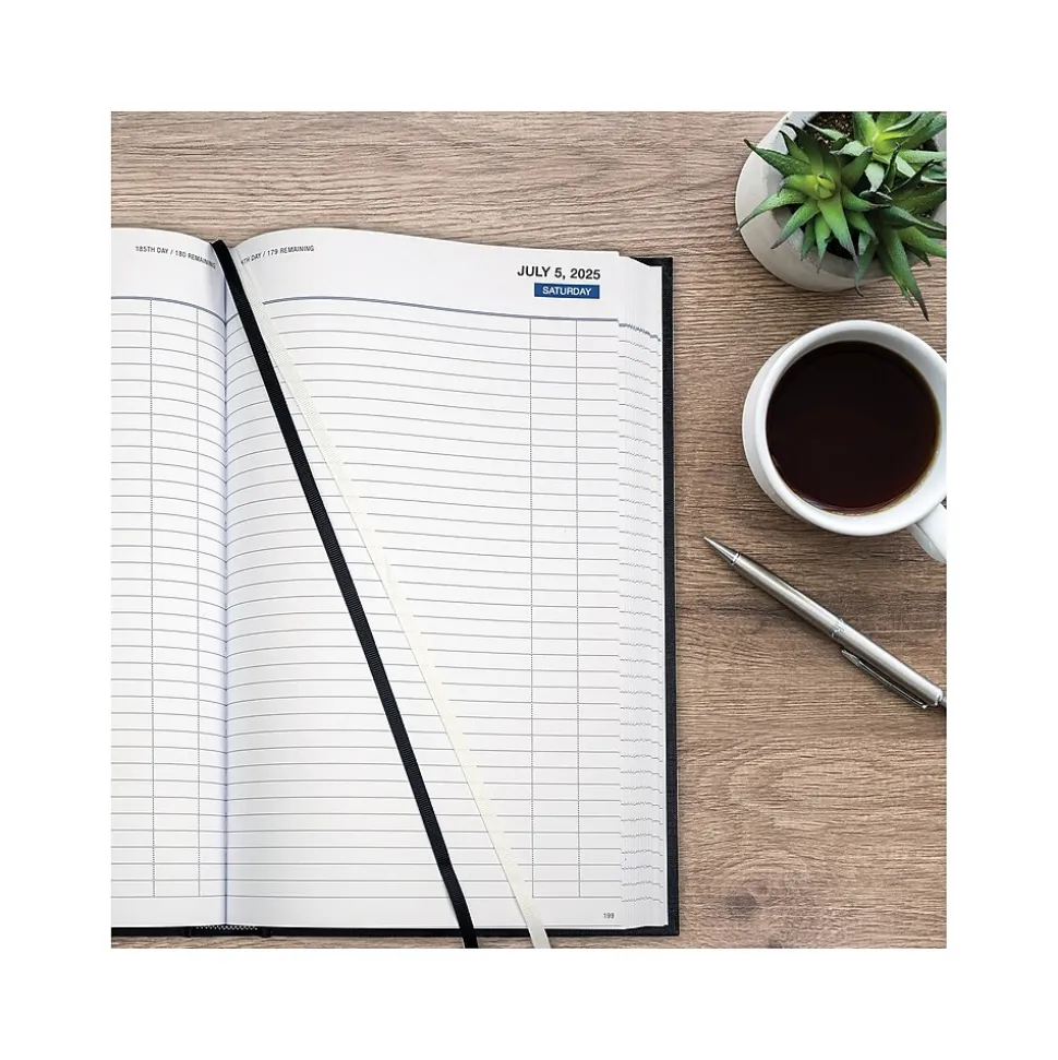 2025 Global Printed Products 8" x 12.5" Daily Planner, Cardboard Cover, Black (SPLS-SDCY25-BK)