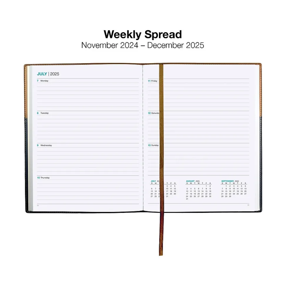 2025 Global Printed Products 8" x 10" Weekly & Monthly Planner, Faux Leather Cover, Black/Brown (SPLS25-BRN810)