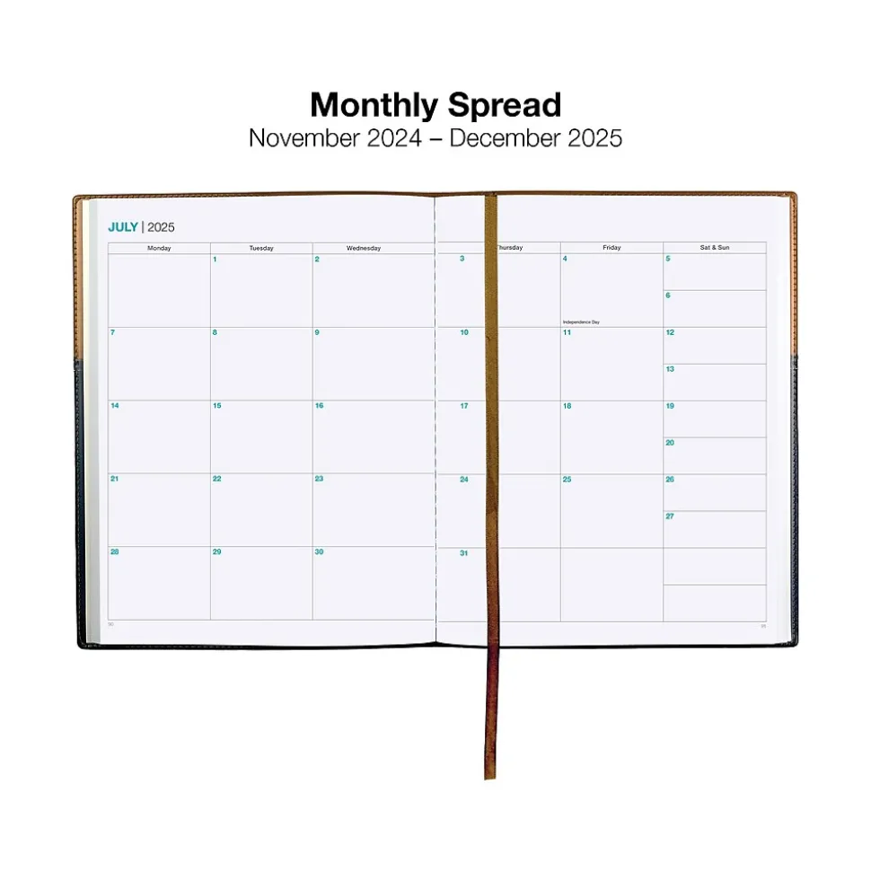 2025 Global Printed Products 8" x 10" Weekly & Monthly Planner, Faux Leather Cover, Black/Brown (SPLS25-BRN810)