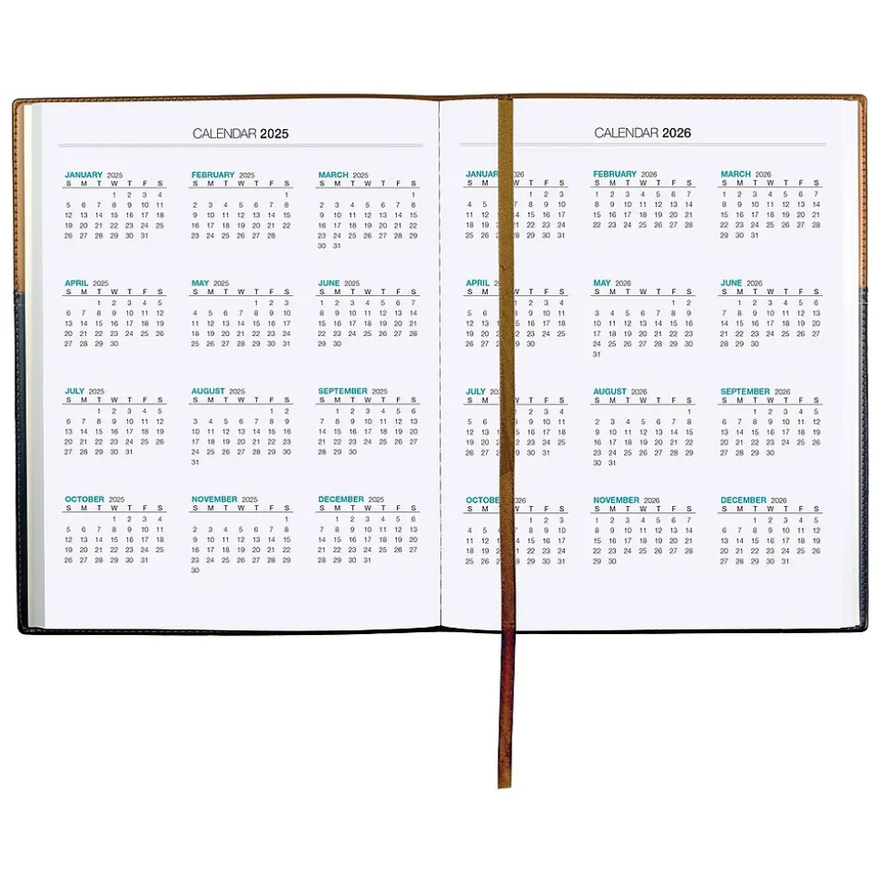 2025 Global Printed Products 8" x 10" Weekly & Monthly Planner, Faux Leather Cover, Black/Brown (SPLS25-BRN810)