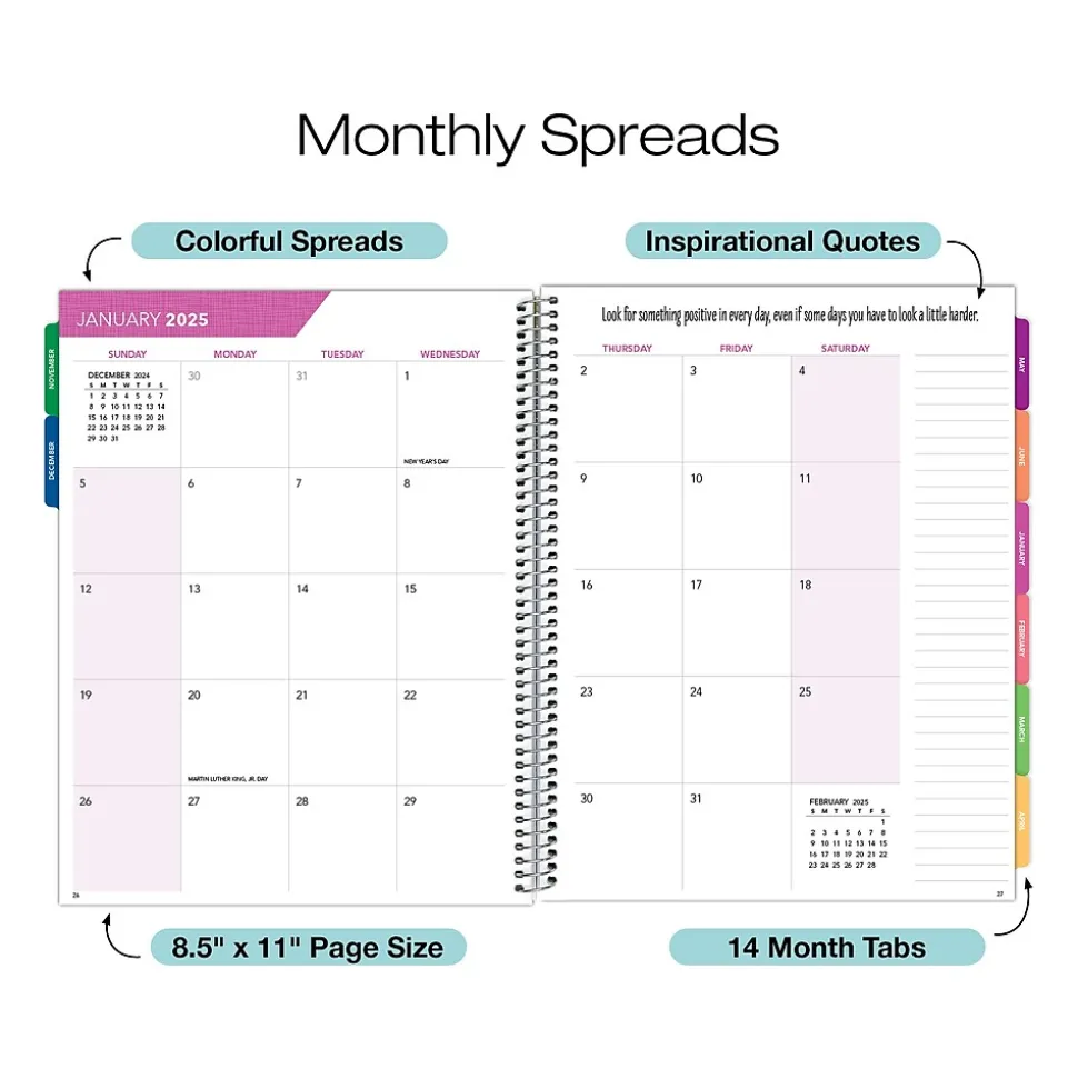 2025 Global Printed Products 8.5" x 11" Weekly & Monthly Planner, Plastic Cover, Purple/Blue (LAMF-RY25-35)