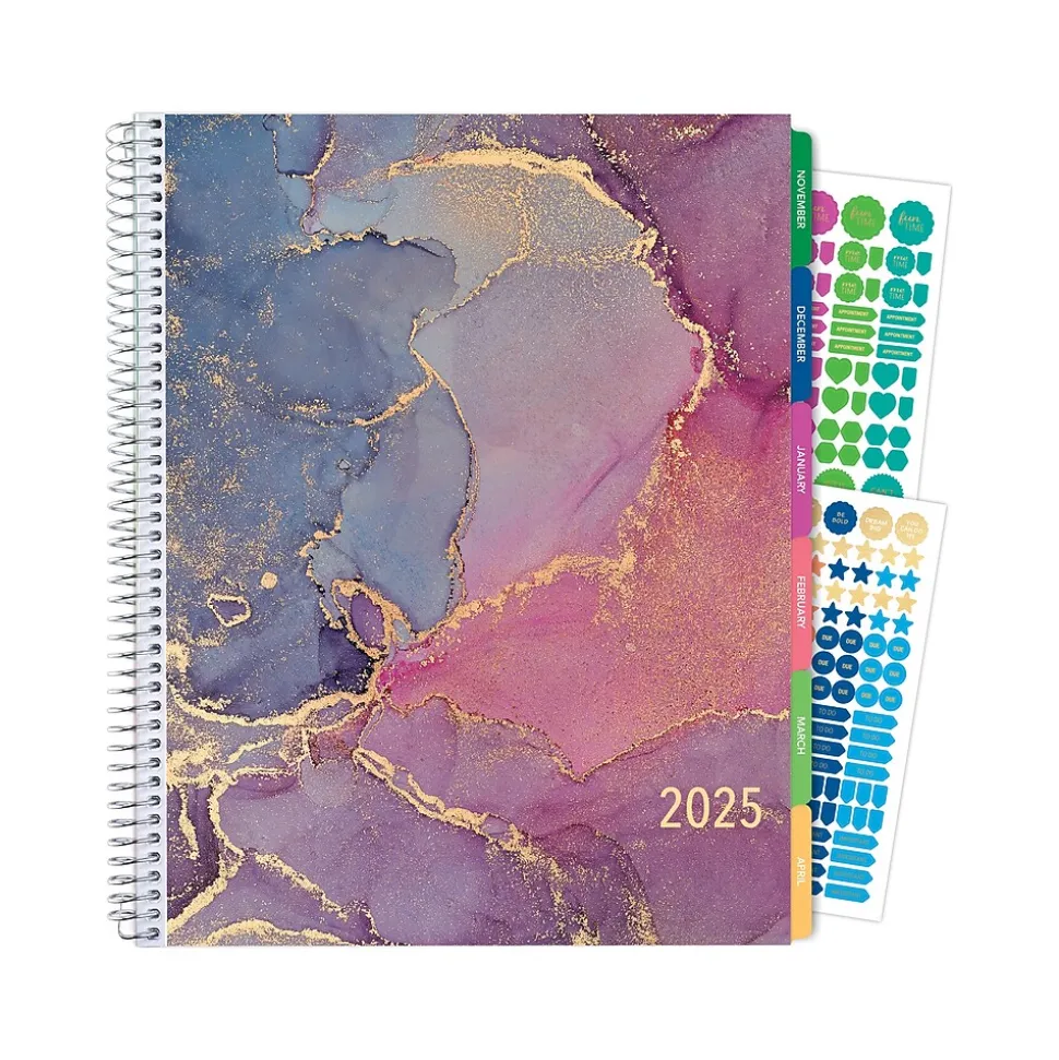 2025 Global Printed Products 8.5" x 11" Weekly & Monthly Planner, Plastic Cover, Purple/Blue (LAMF-RY25-35)