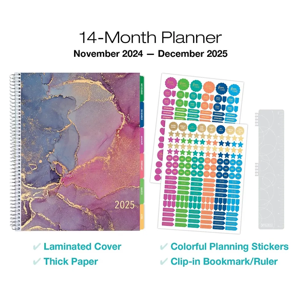 2025 Global Printed Products 8.5" x 11" Weekly & Monthly Planner, Plastic Cover, Purple/Blue (LAMF-RY25-35)