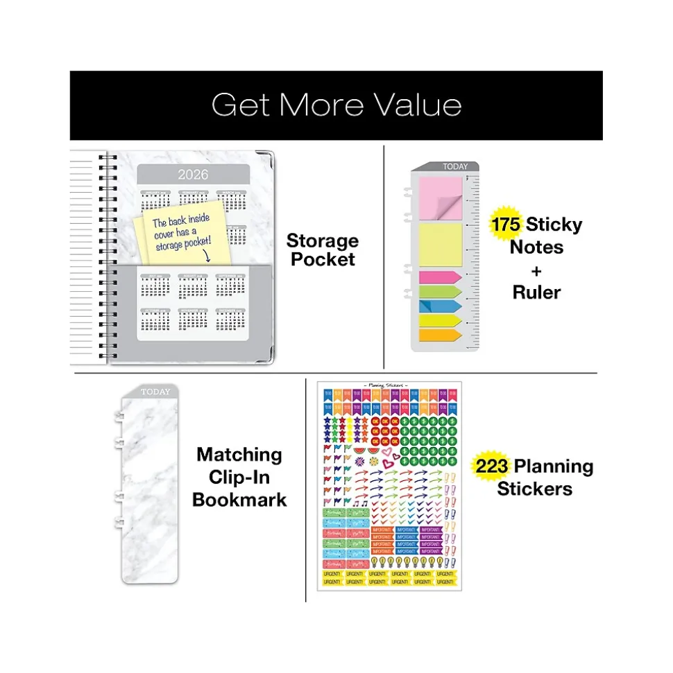 2025 Global Printed Products 8.5" x 11" Weekly & Monthly Planner, Paperboard Cover, White/Gray (SPLS25-8511-06)