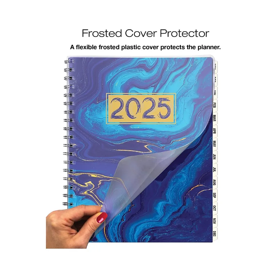 2025 Global Printed Products 8.5" x 11" Monthly Planner, Plastic Cover, Blue/Gold (SPLS25-8511M-F)