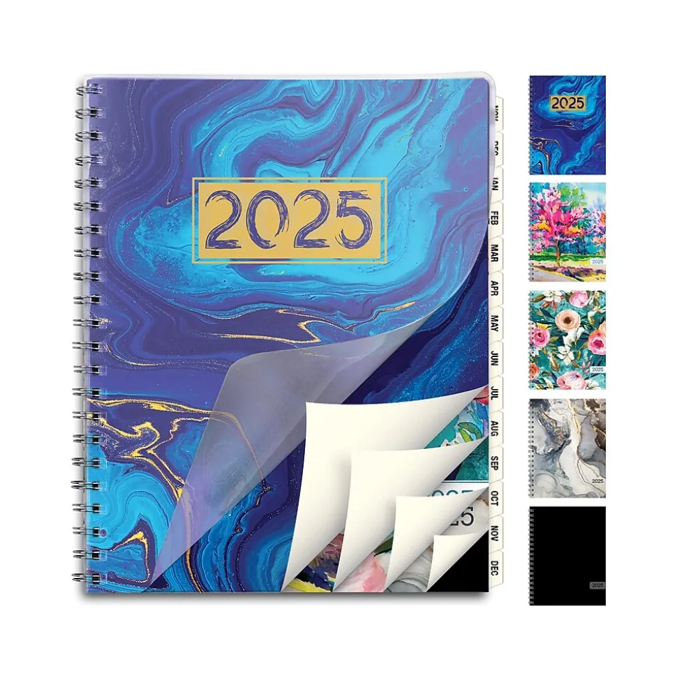 2025 Global Printed Products 8.5" x 11" Monthly Planner, Plastic Cover, Blue/Gold (SPLS25-8511M-F)