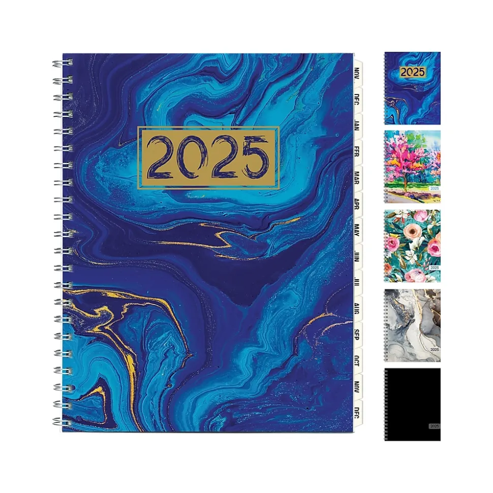 2025 Global Printed Products 8.5" x 11" Monthly Planner, Plastic Cover, Blue/Gold (SPLS25-8511M-F)