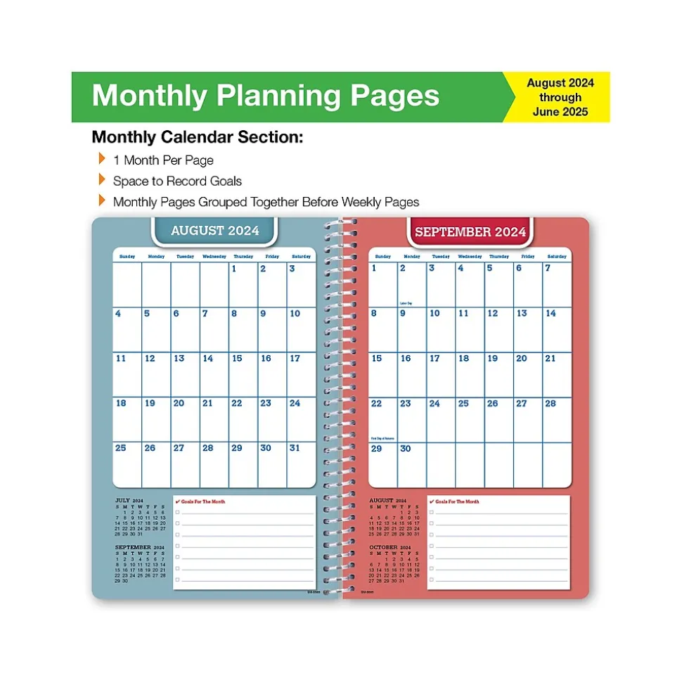 2024-2025 GPP 5.5" x 8.5" Weekly & Monthly Student Planner, Paper Cover, Multicolor, 40/Pack (AY24SM558501-CP)