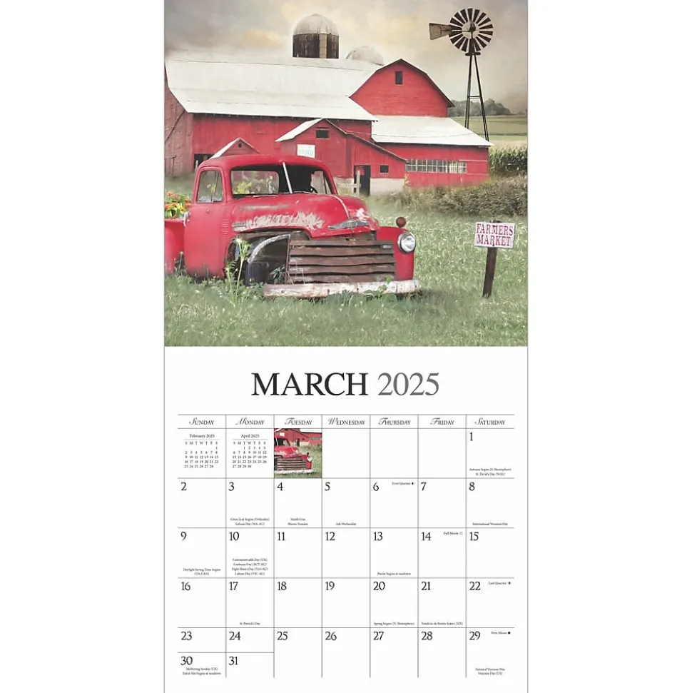 2025 Hopper Studios Beckoning Barns 12" x 24" Monthly Square Wall Calendar, (9781773728117)