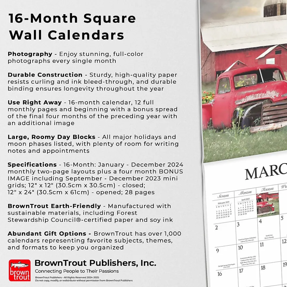 2025 Hopper Studios Beckoning Barns 12" x 24" Monthly Square Wall Calendar, (9781773728117)