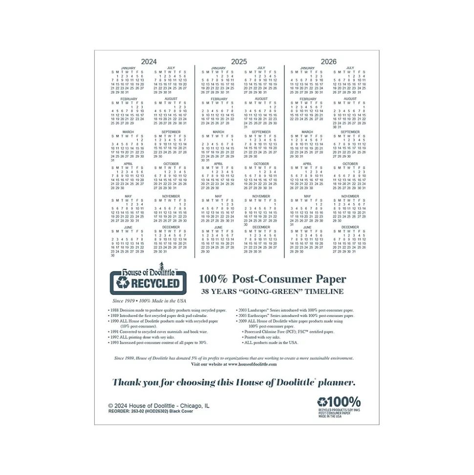 2024-2025 House of Doolittle 8.5" x 11" Academic Monthly Planner, Leatherette Cover, Black (26302-25)