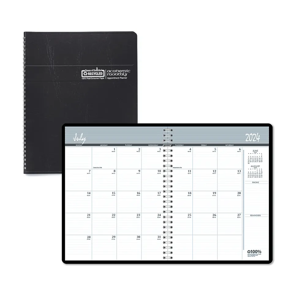 2024-2025 House of Doolittle 8.5" x 11" Academic Monthly Planner, Leatherette Cover, Black (26502-25)