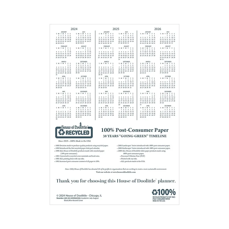 2024-2025 House of Doolittle 8.5" x 11" Academic Monthly Planner, Leatherette Cover, Black (26502-25)