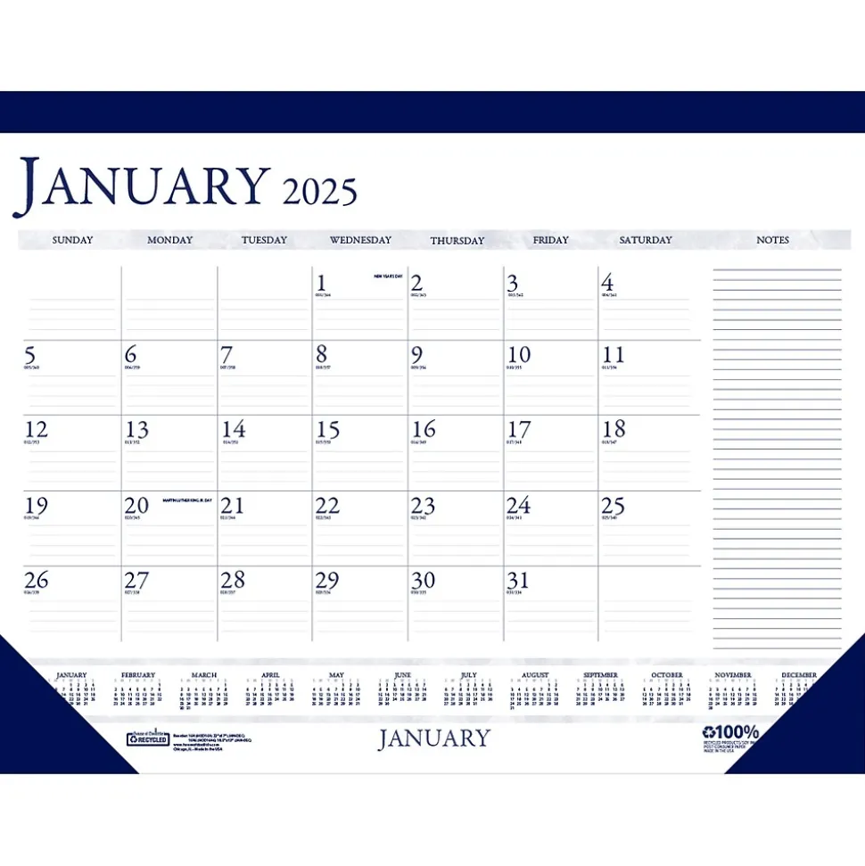 2025 House of Doolittle 22" x 17" Monthly Desk Pad Calendar, White/Blue (164-25)