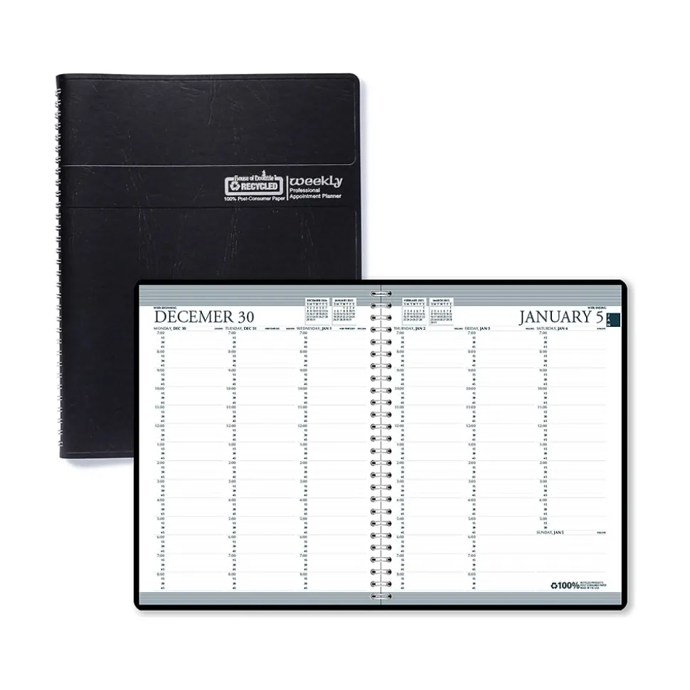 2025 House of Doolittle Professional 8.5" x 11" Weekly Appointment Book, Leatherette Cover, Black (27202-25)
