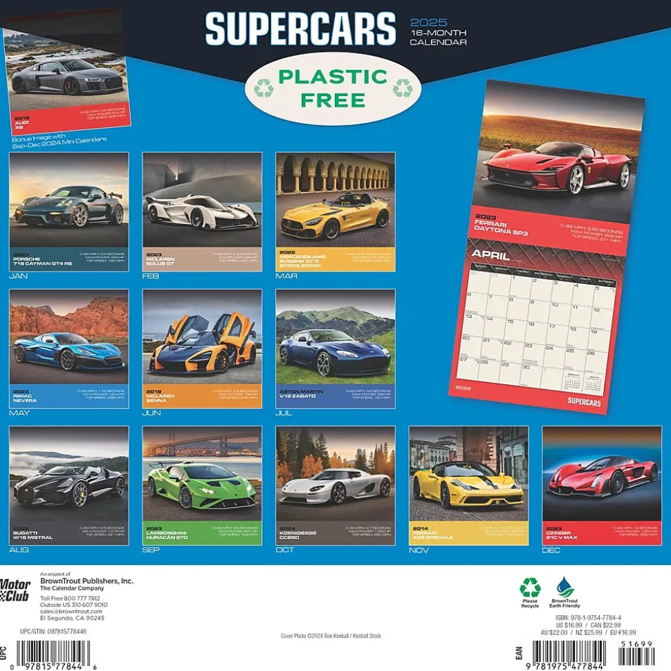 2025 Motor Club Supercars 12" x 12" Monthly Square Wall Calendar (9781975477844)