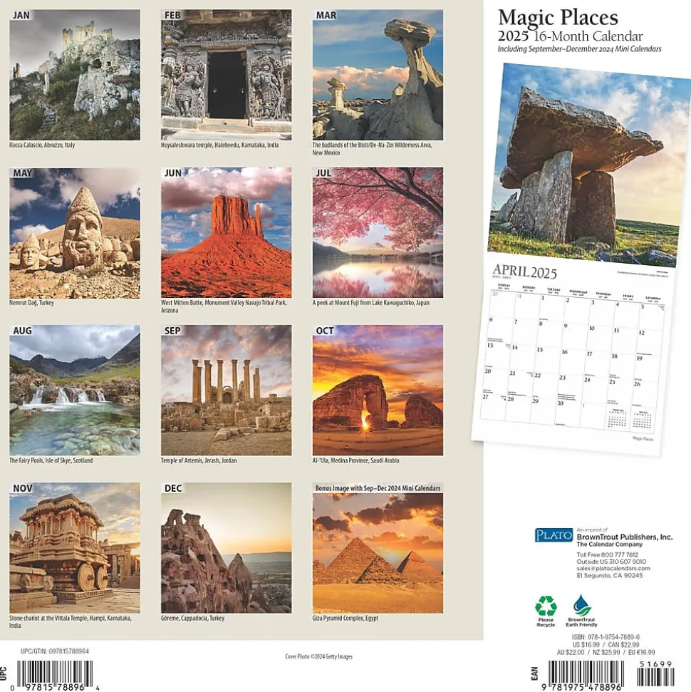 2025 Plato Magic Places 12" x 12" Monthly Square Wall Calendar (9781975478896)