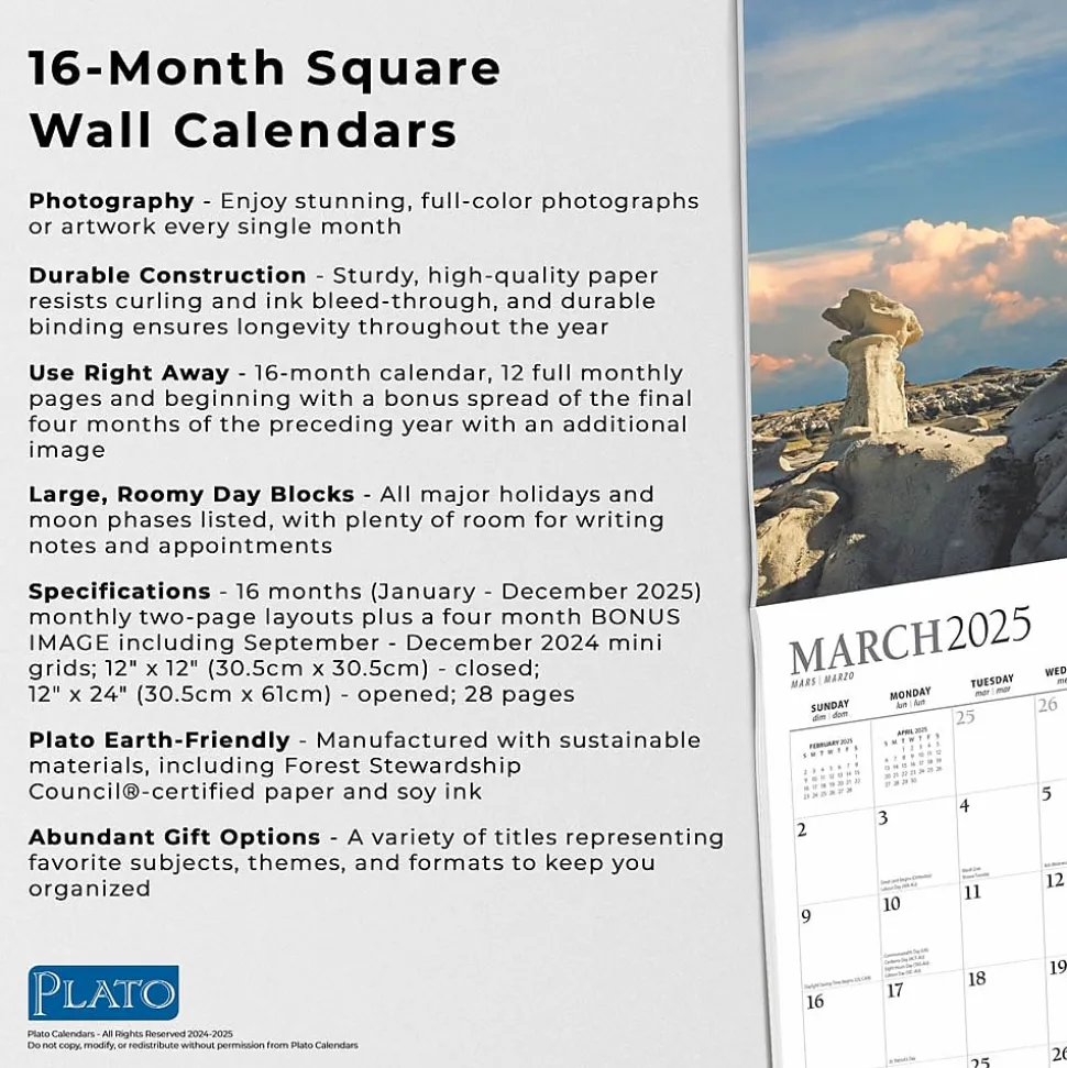 2025 Plato Magic Places 12" x 12" Monthly Square Wall Calendar (9781975478896)