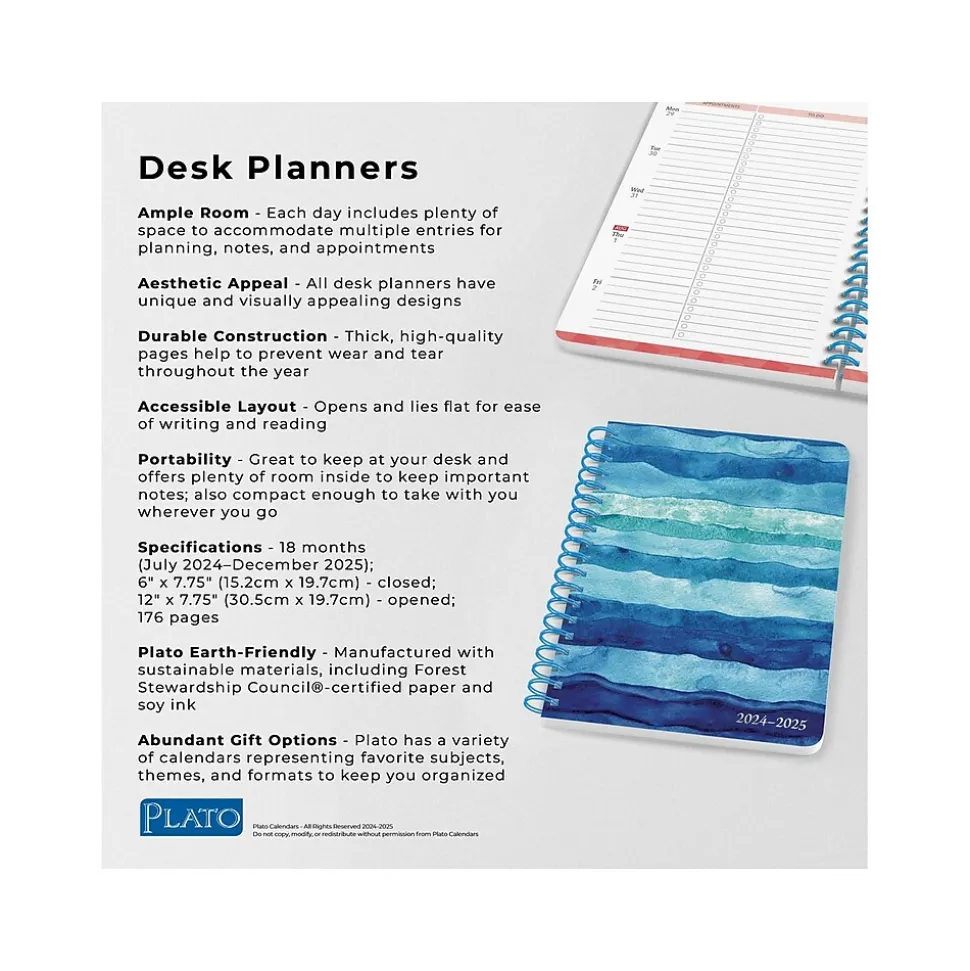 2024-2025 Plato Seaside Currents 6" x 7.75" Academic & Calendar Weekly Planner, Paperboard Cover, Multicolor (9781975480424)