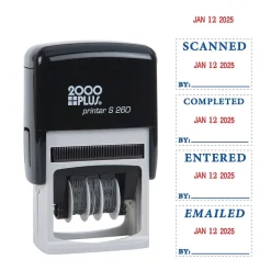 2000 Plus 4-in-1 Date Stamp, Scanned, Completed, Entered, Emailed, Blue and Red Ink (011098)
