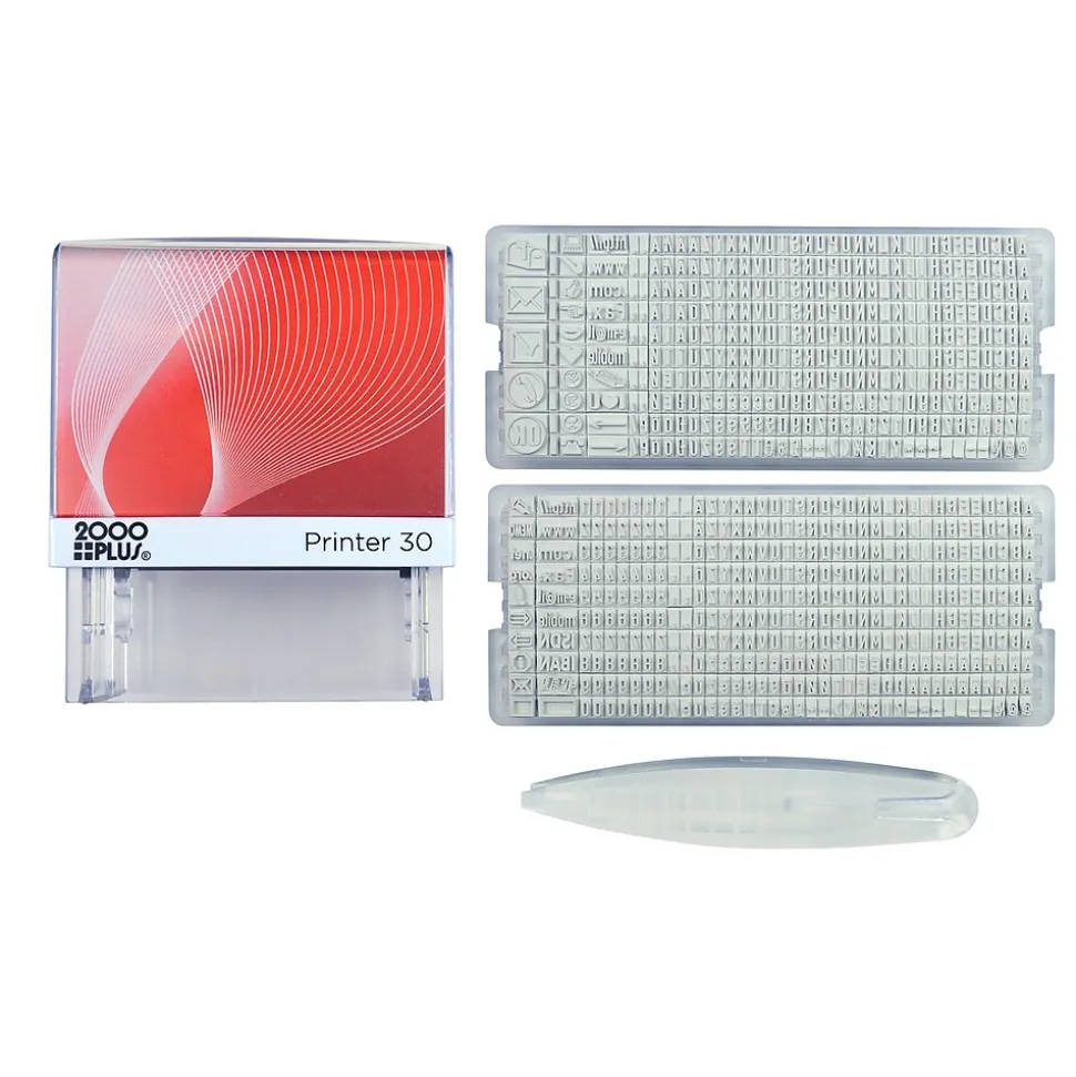 2000 Plus Printer 30 Pre-Inked Stamp Set, Letters/Numbers, Black Ink (031557)