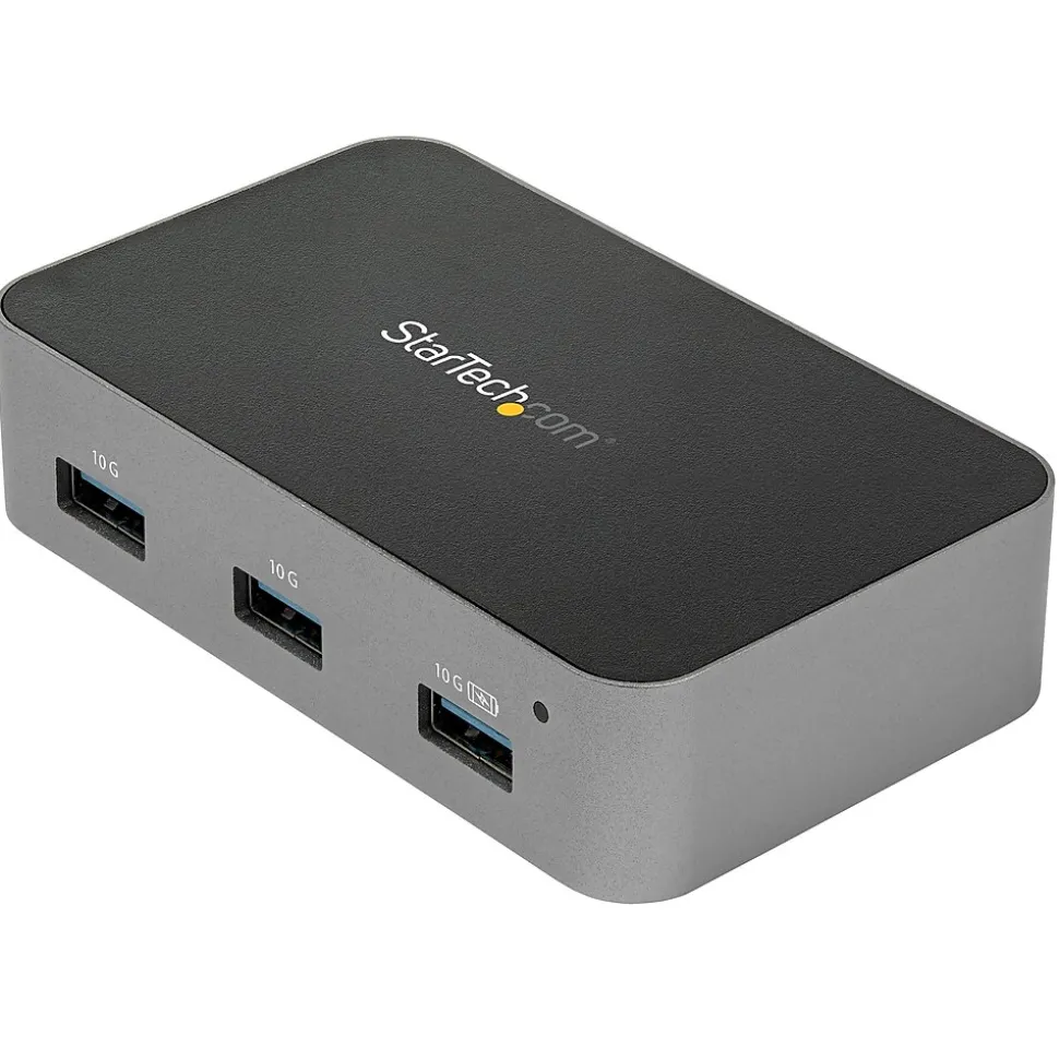 4 Port USB C Hub with Power Adapter, USB 3.1/3.2 Gen 2 (10Gbps), 4x USB Type A, Self Powered, Fast Charge Port, Mountable