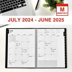 2024-2025 Staples 8" x 11" Academic Monthly Planner, Faux Leather Cover, Black (ST23571-23)