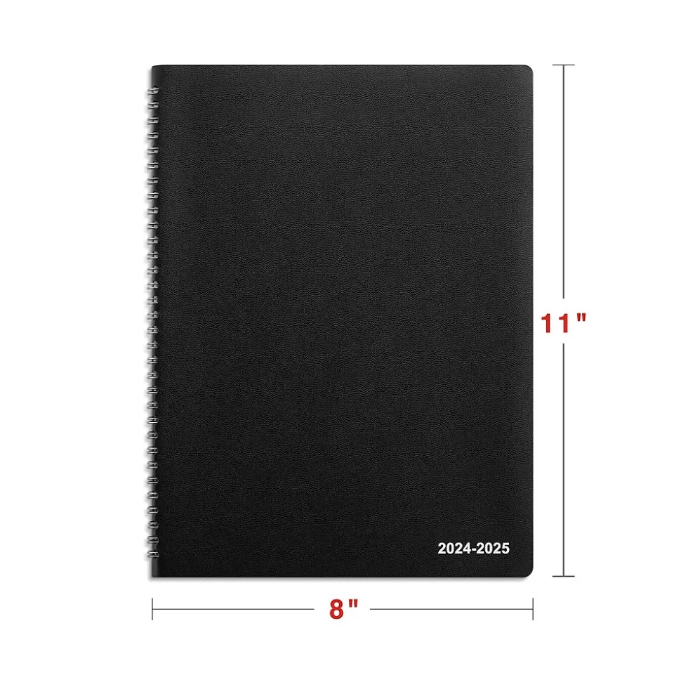 2024-2025 Staples 8" x 11" Academic Monthly Planner, Faux Leather Cover, Black (ST23571-23)