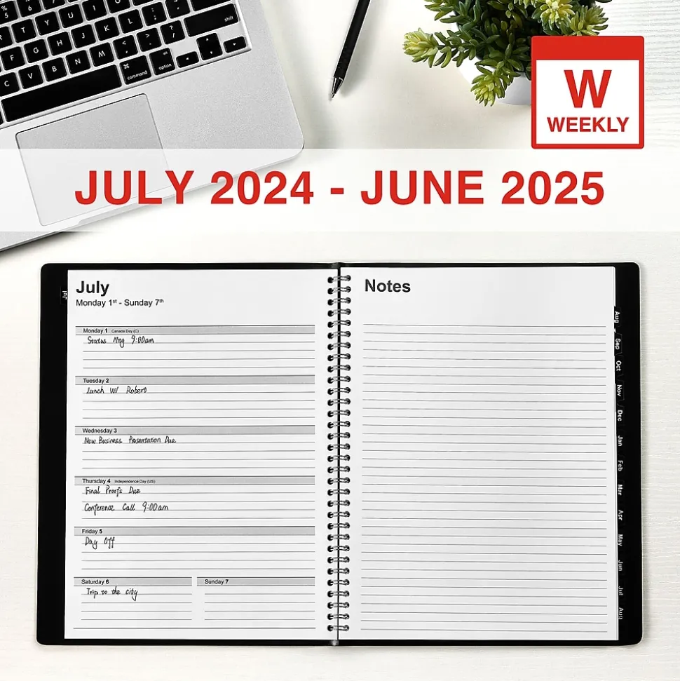 2024-2025 Staples 8" x 11" Academic Weekly & Monthly Planner, Faux Leather Cover, Black (ST23572-23)