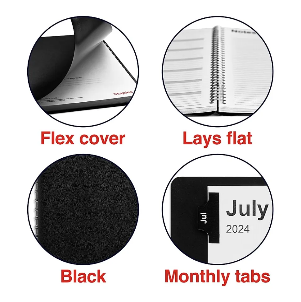 2024-2025 Staples 8" x 11" Academic Weekly & Monthly Planner, Faux Leather Cover, Black (ST23572-23)