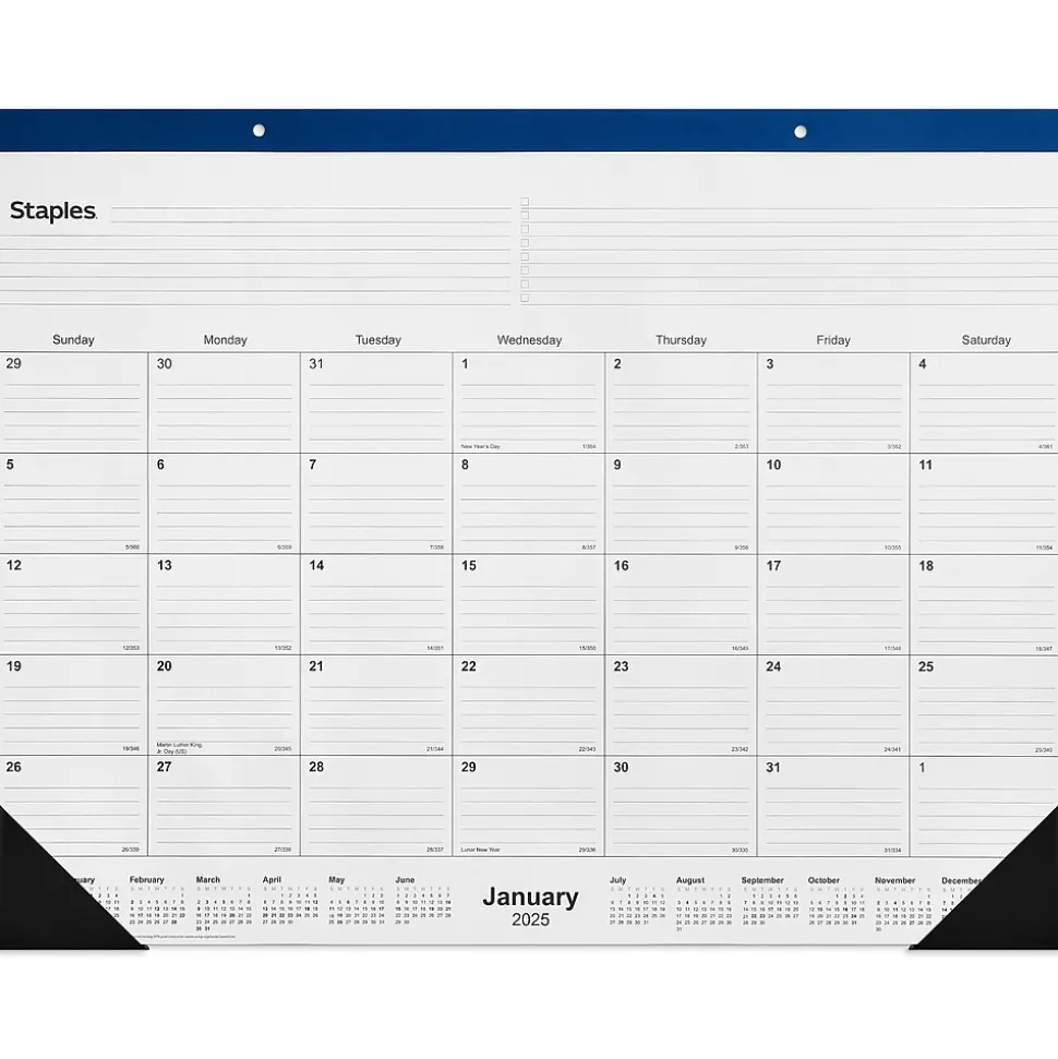 2025 Staples 22" x 17" Desk Pad Calendar, Navy (ST59700-25)