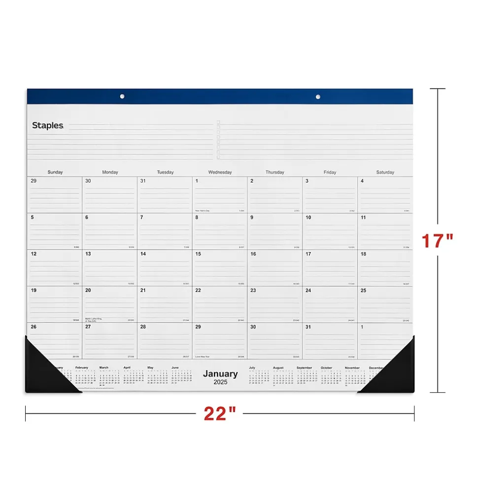 2025 Staples 22" x 17" Desk Pad Calendar, Navy (ST59700-25)