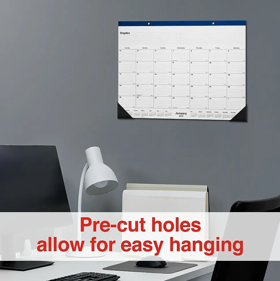 2025 Staples 22" x 17" Desk Pad Calendar, Navy (ST59700-25)