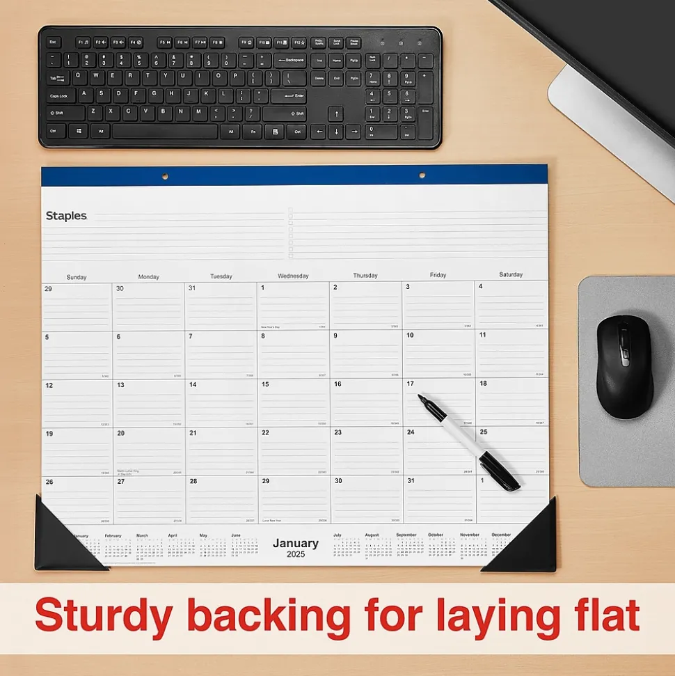 2025 Staples 22" x 17" Desk Pad Calendar, Navy (ST59700-25)