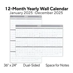 2025 Staples 36" x 24" Dry Erase Wall Calendar, Gray/White (ST52079-25)