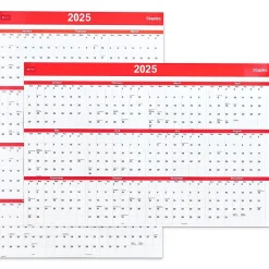 2025 Staples 48" x 32" Dry Erase Wall Calendar, Red/White (ST53911-25)
