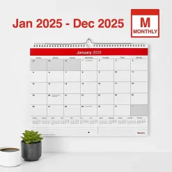2025 Staples 15" x 12" Wall Calendar, Red/White (ST52080-25)