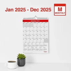 2025 Staples 8" x 11" Wall Calendar, Red/White (ST53922-25)