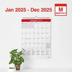 2025 Staples 12" x 17" Wall Calendar, White/Red (ST53913-25)
