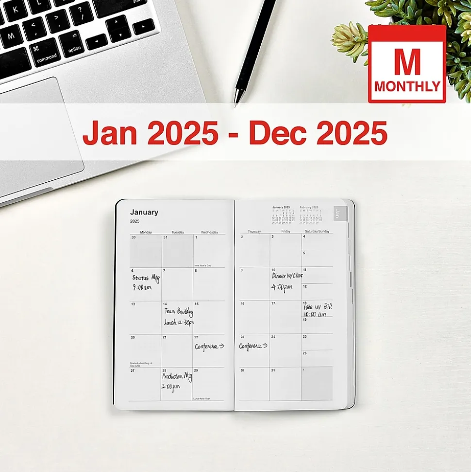 2025 Staples 3" x 6" Weekly & Monthly Planner, Black (ST12937-25)