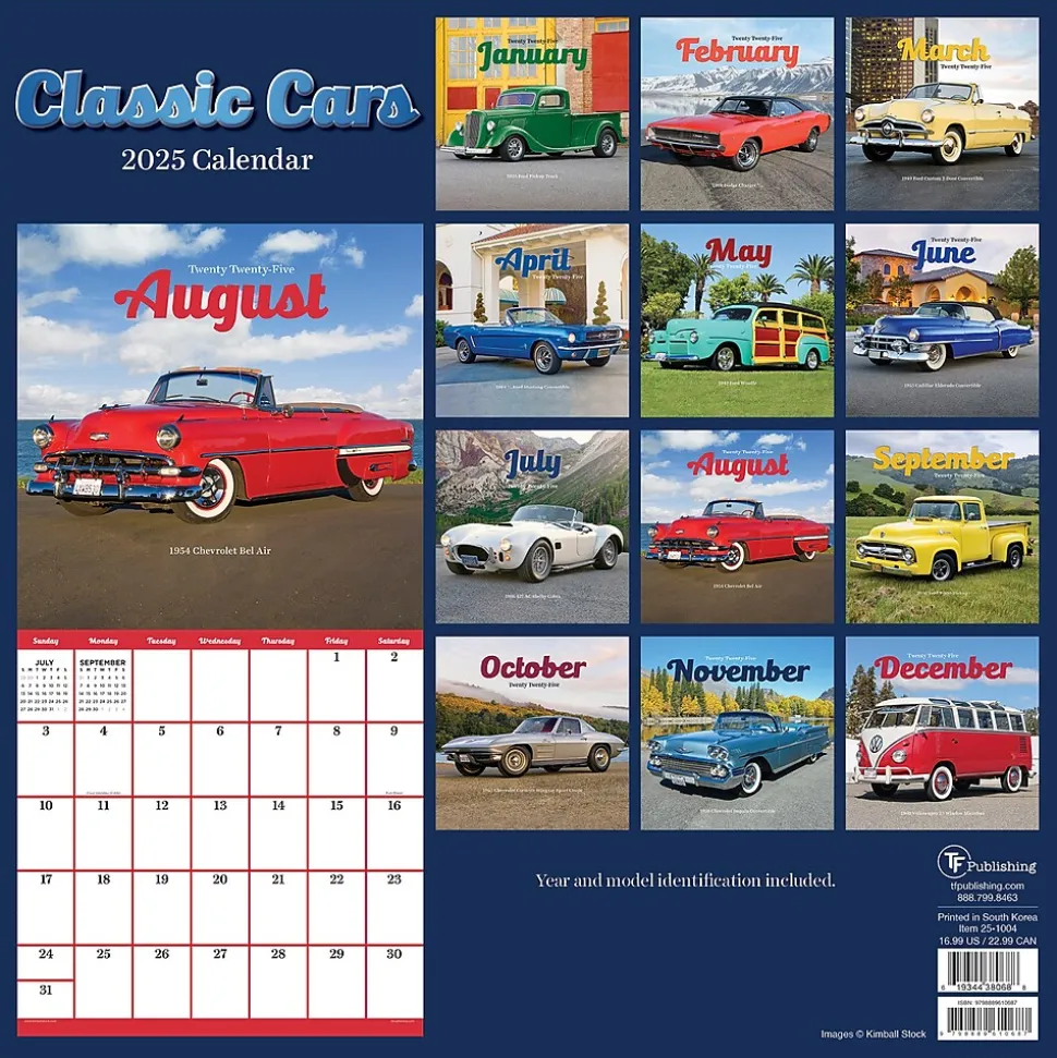 2025 TF Publishing 12" x 12" Classic Cars Wall Calendar (25-1004)
