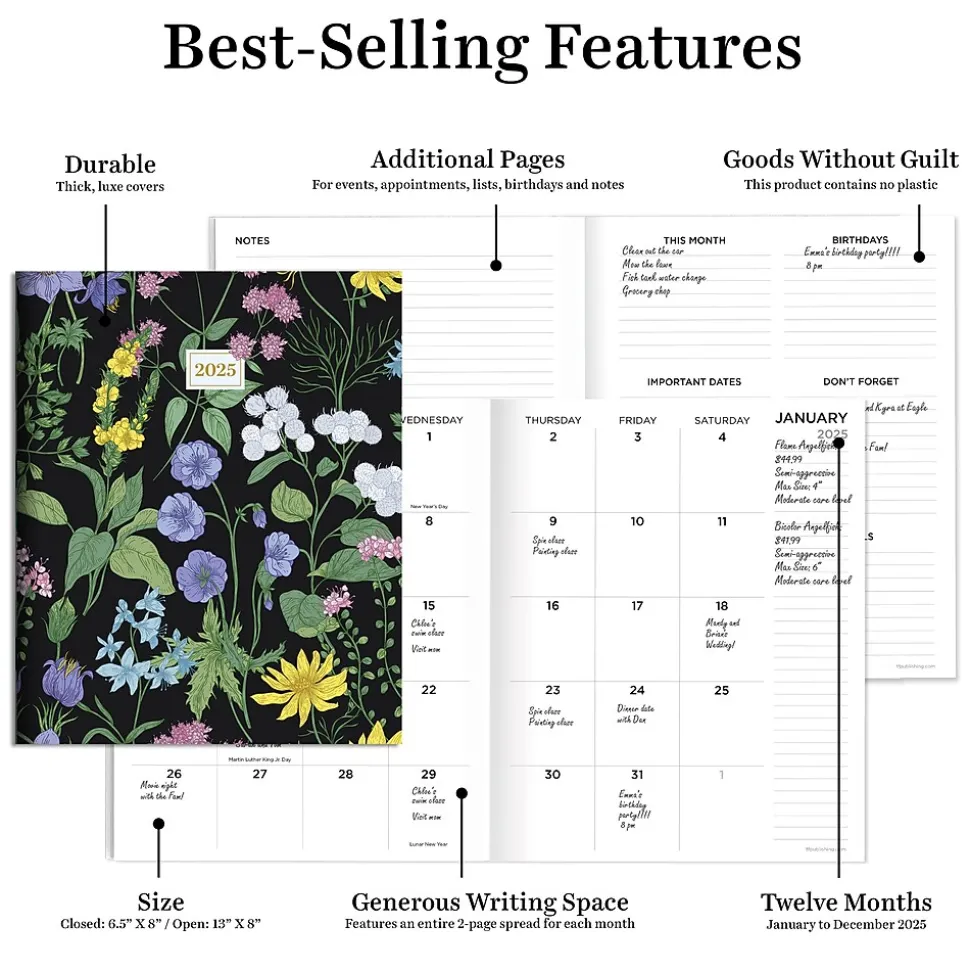 2025 TF Publishing 6.5" x 8" Monthly Planner, Paperboard Cover, Garden Blooms (25-4210)