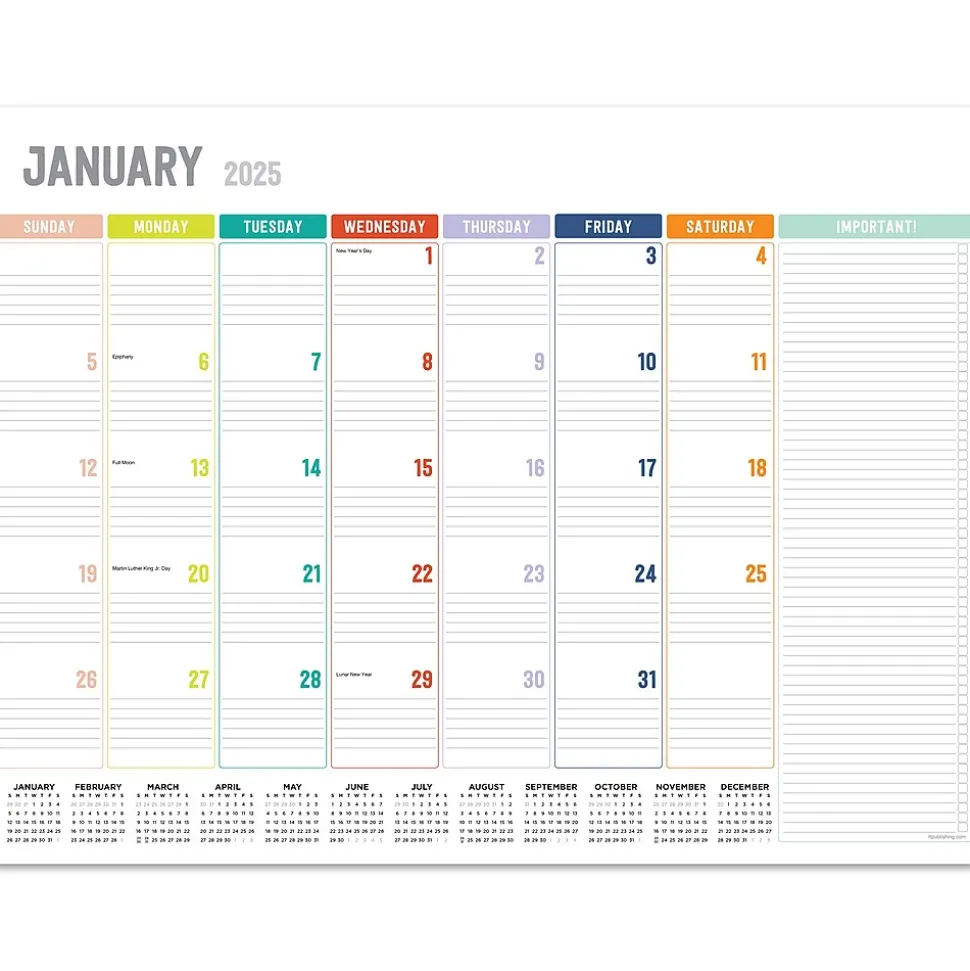 2025 TF Publishing 17" x 22" Rainbow Blocks Desk Pad Monthly Blotter Calendar (25-8206X)