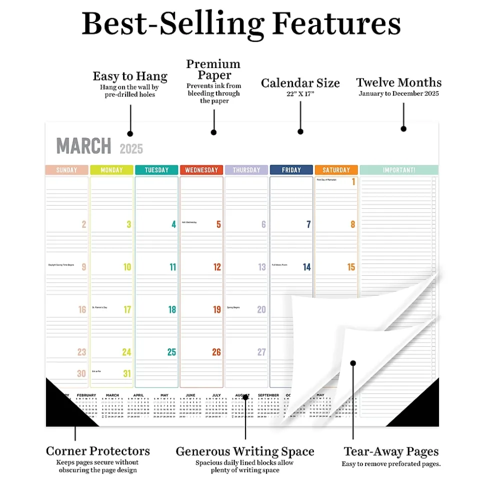 2025 TF Publishing 17" x 22" Rainbow Blocks Desk Pad Monthly Blotter Calendar (25-8206X)