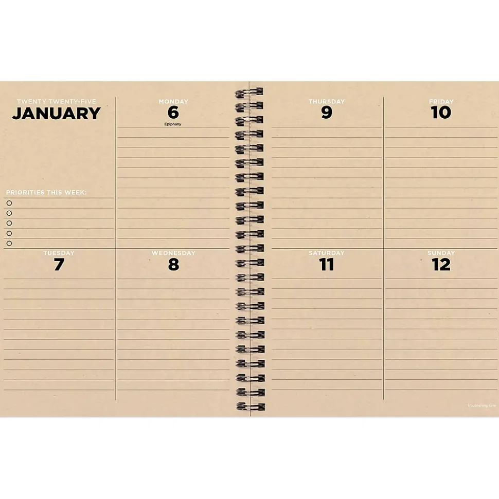 2025 TF Publishing 6.5" x 8" Weekly & Monthly Planner, Paperboard Cover, Black/Beige (25-9202)