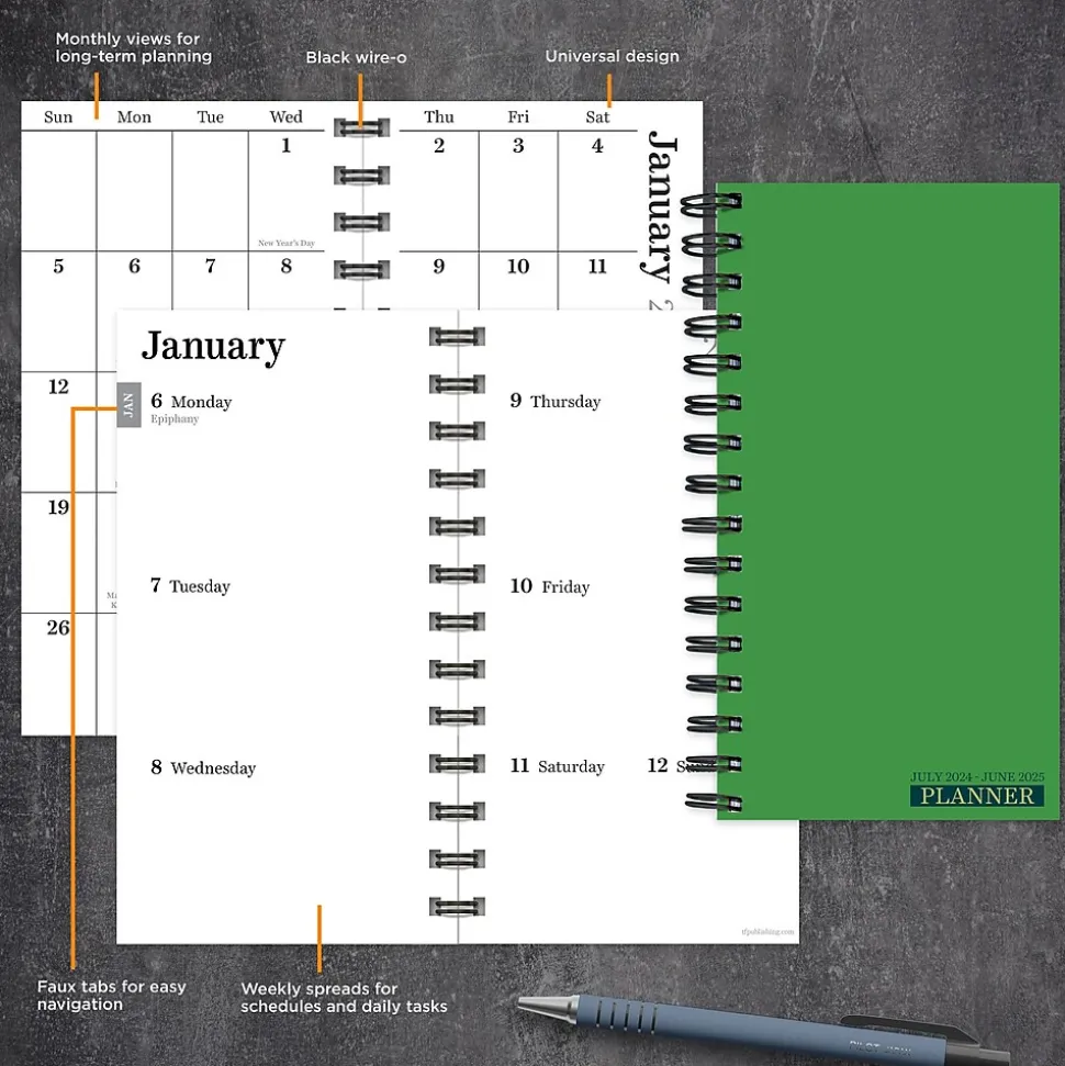 2025 TF Publishing 3.5" x 6.5" Weekly & Monthly Planner, Paperboard Cover, Green Grass (25-7504)