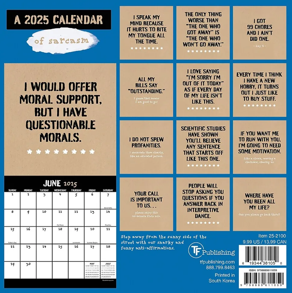 2025 TF Publishing Anti-Affirmations & Sarcasm 7" x 7" Monthly Wall Calendar (25-2100)