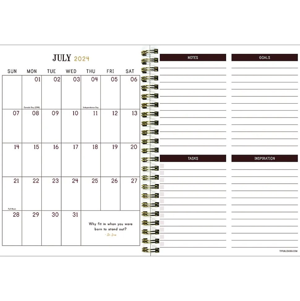 2024-2025 TF Publishing Bibliophile Series Bound Black 6" x 8" Academic Weekly & Monthly Planner, Paperboard Cover