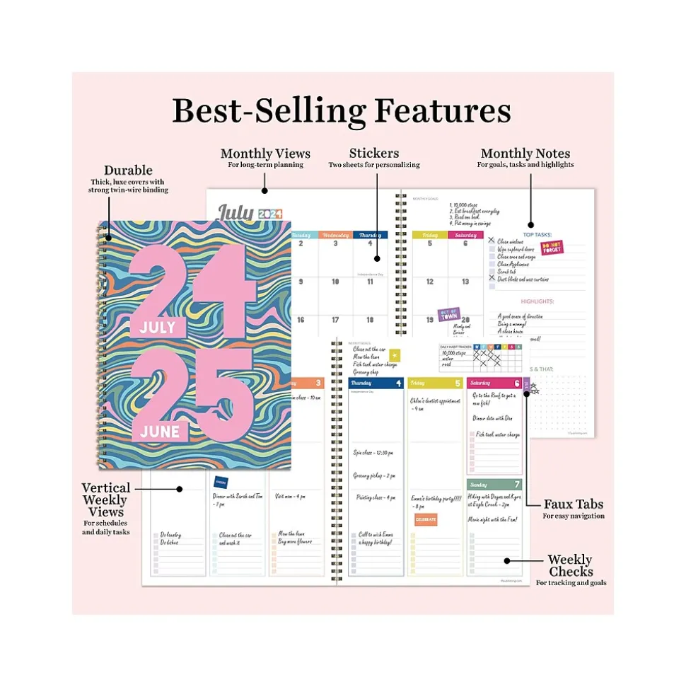 2024-2025 TF Publishing Cali Girl Groovy 8.5" x 11" Academic Weekly & Monthly Planner, Paperboard Cover (AY25-9714)