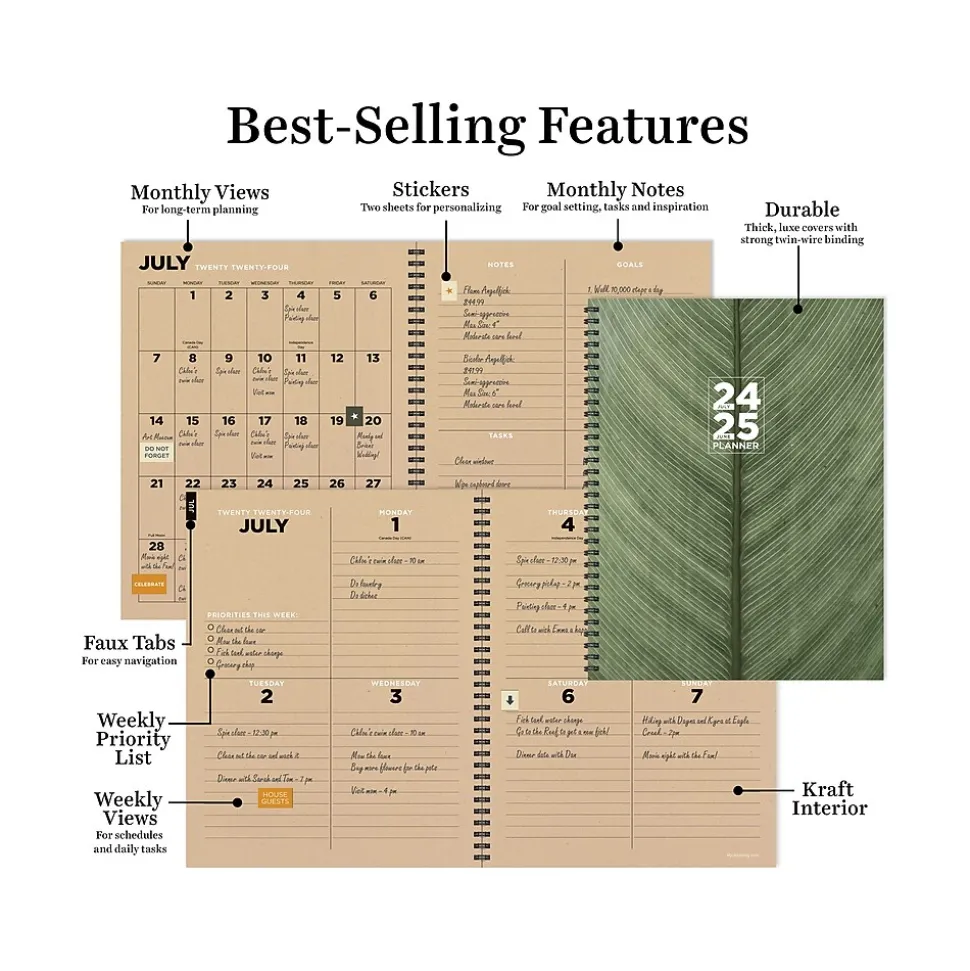 2024-2025 TF Publishing Elements Series Living Leaf 8.5" x 11" Academic Weekly & Monthly Planner, Paperboard Cover